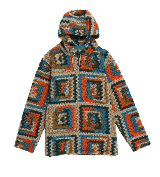 Long Sleeve Hoody (Multi Color Poly Wool Crochet Knit)