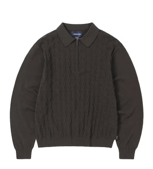 Cable Knit Zip Polo (Brown)