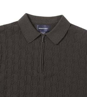 Cable Knit Zip Polo (Brown)