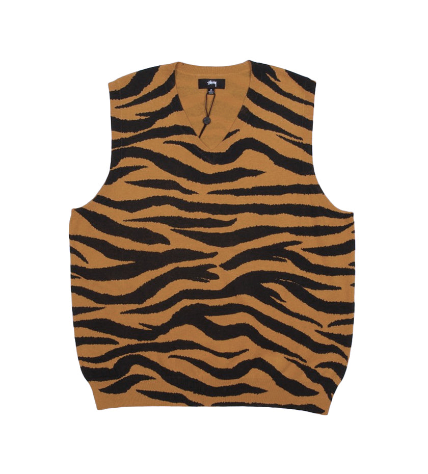 Tiger Printed Sweater Vest (Mustard)