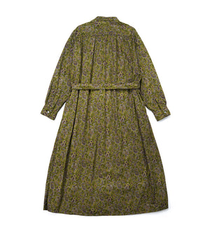 Banded Collar Dress (Olive Purple Cotton Paisley)