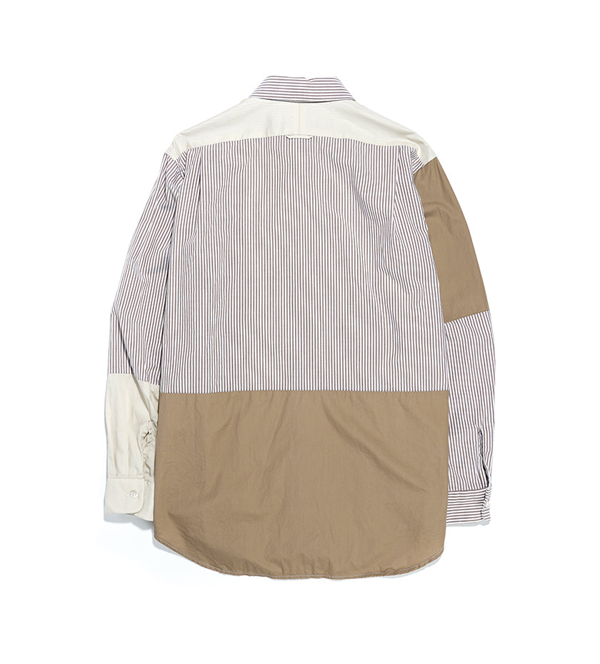 Combo Short Collar Shirt (Khaki / White Candy Stripe Broadcloth)