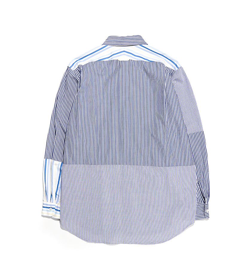 Combo Short Collar Shirt (Blue White Pima Cotton Wide Stripe)