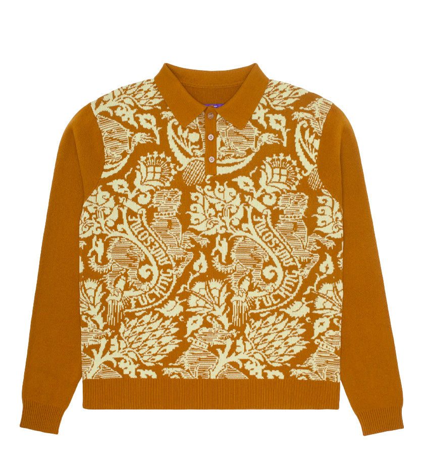Fancy Knit L/S Polo Sweater (Gold / Ivory)